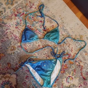 GUESS silver metallic monogram bikini